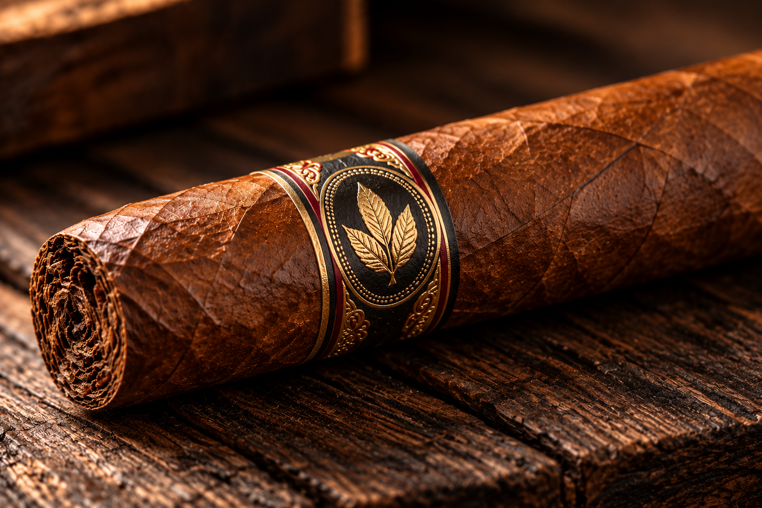 Premium hand-rolled cigar on rustic wood